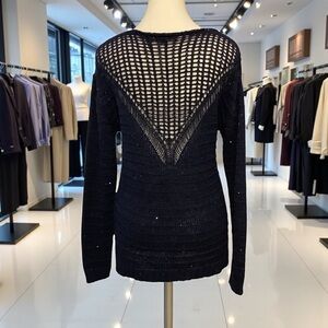 Lulu Love Fashion Blue Knit Sweater/ Open Knit Back & Sequin Detail/ Size S